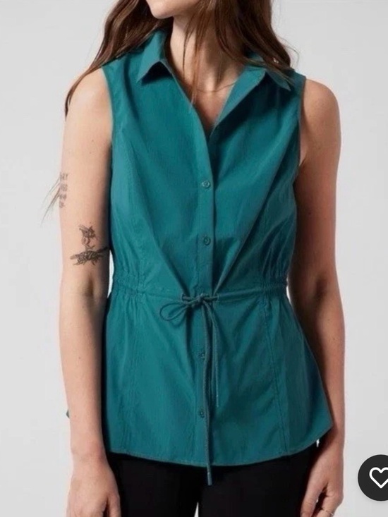 Athleta Tops - NWT Athleta Levitate Poplin Tank Blue 3X Oversized Button Front Cinch Waist Top